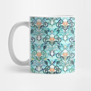 Ocean Aqua Art Nouveau Pattern with Peach Flowers Mug